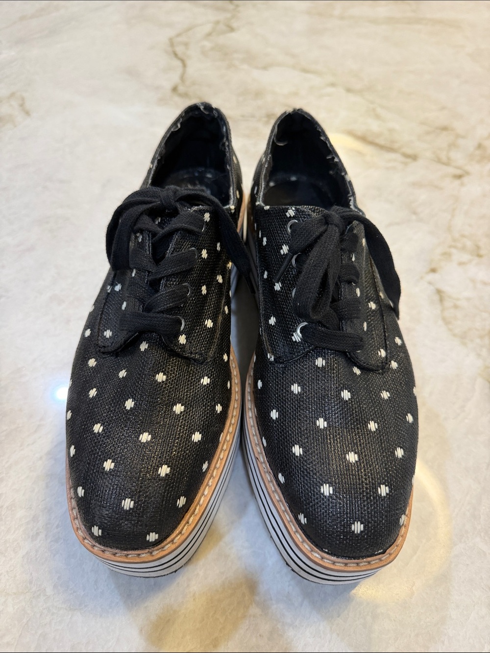 Zara Black Polka Dot Platform Lace-Up Loafers